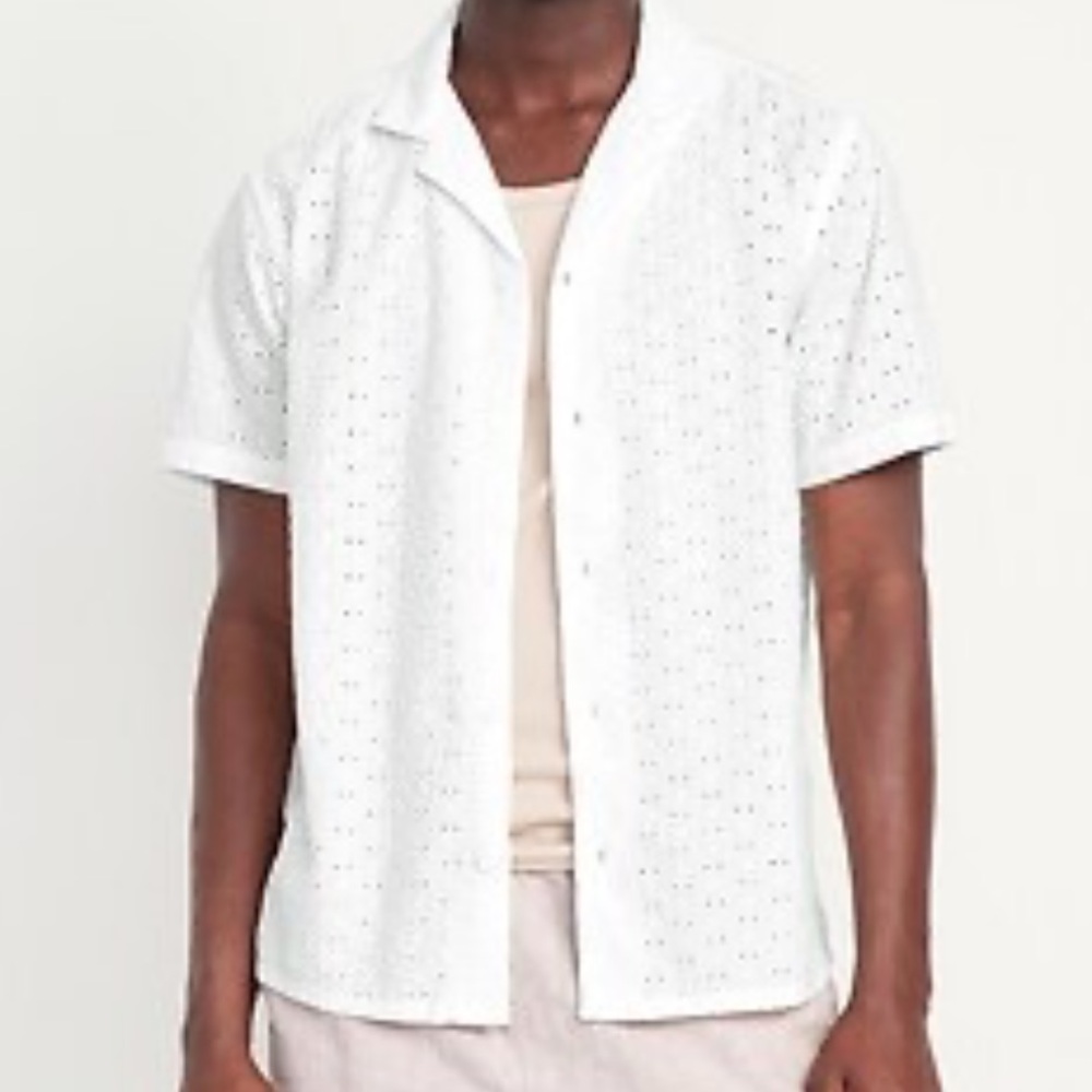 Old Navy Short Sleeve White Eyelet Camp Shirt